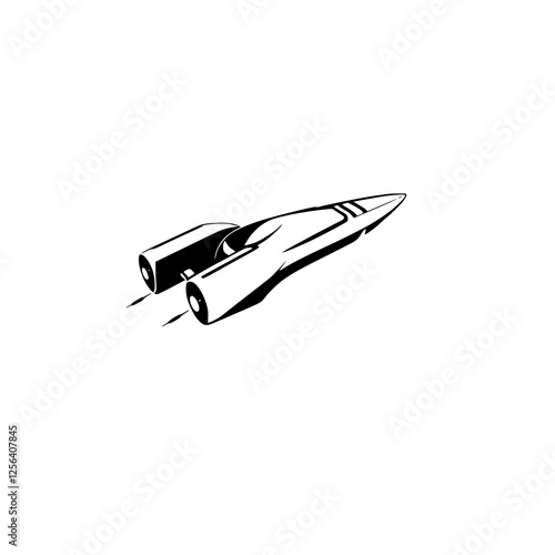 Sleek space jet silhouette on white background, futuristic design, minimalism, futuristic aesthetic, aerospace illustration.