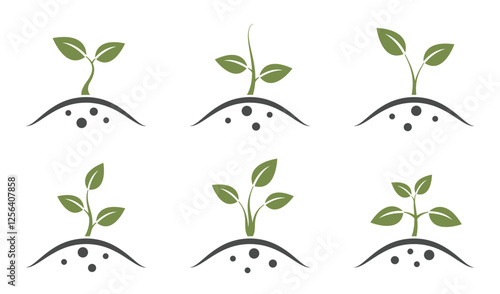 Sprout icon set. Spring, growing and planting symbols. Isolated vector images in simple style