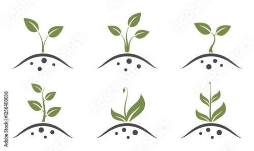 Plant growth icon set. Spring, sprout and planting symbols. Isolated vector images in simple style