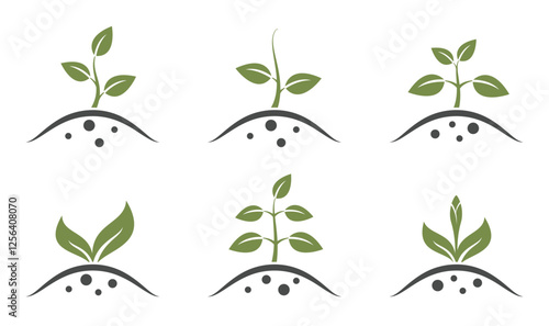 Spring plant sprout icon set. Growing and planting symbols. Isolated vector images in simple style