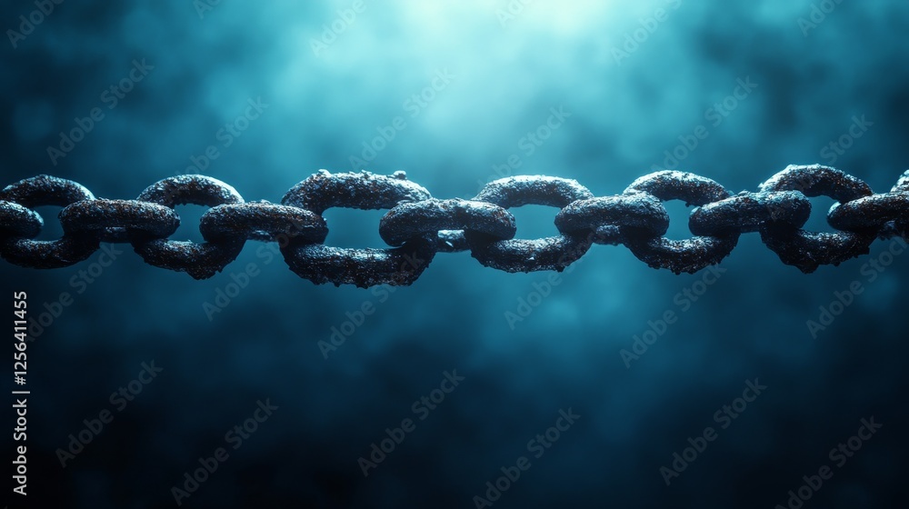 A chain is shown in a blue background A chain is shown in a blue background