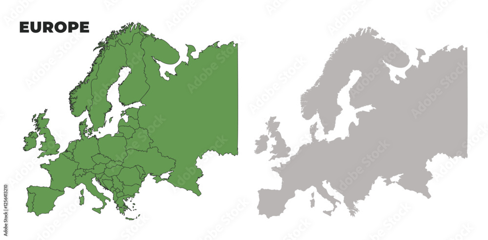 Europe political regions green outline map set Europe political regions green outline map set
