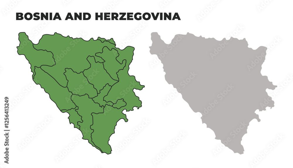 Bosnia political regions green outline map set Bosnia political regions green outline map set