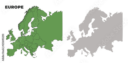 Europe political regions green outline map set
