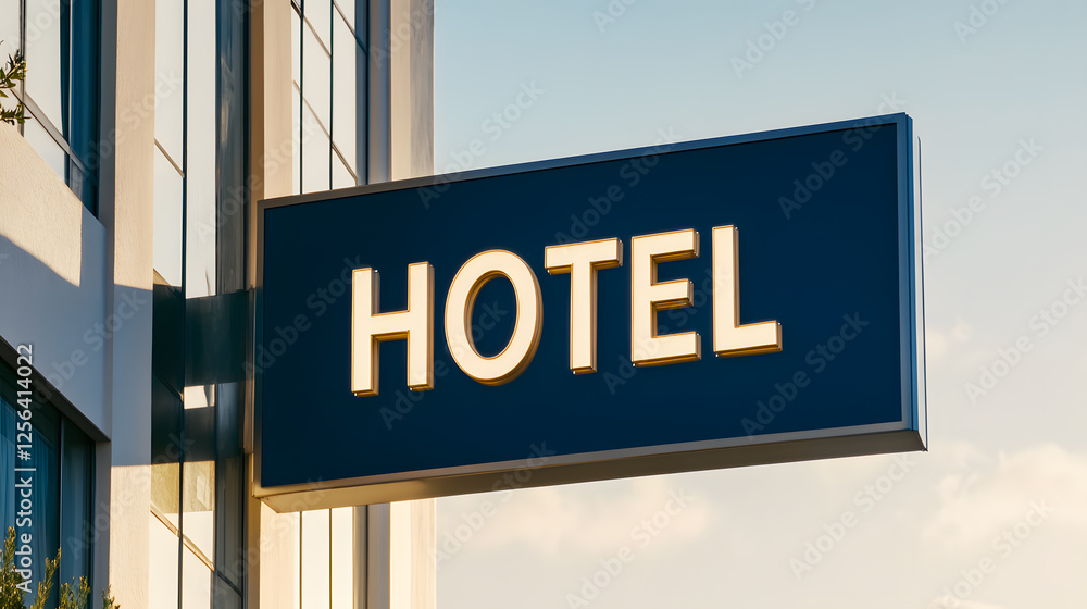 A rectangular blue sign with golden illuminated letters indicates A rectangular blue sign with golden illuminated letters indicates