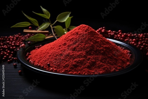 Red paprika powder and red sumac berries sprinkled around it photo