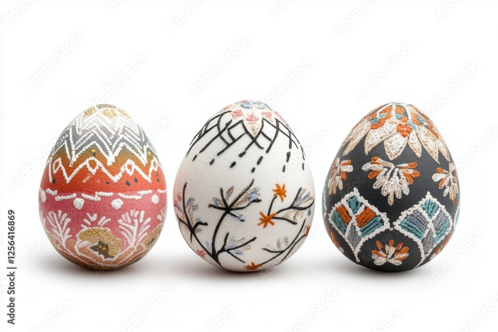 Easter eggs with folk motif isolated on white background showcasing intricate designs and vibrant colors perfect for festive decorations and celebrations Easter eggs with folk motif isolated on white background showcasing intricate designs and vibrant colors perfect for festive decorations and celebrations