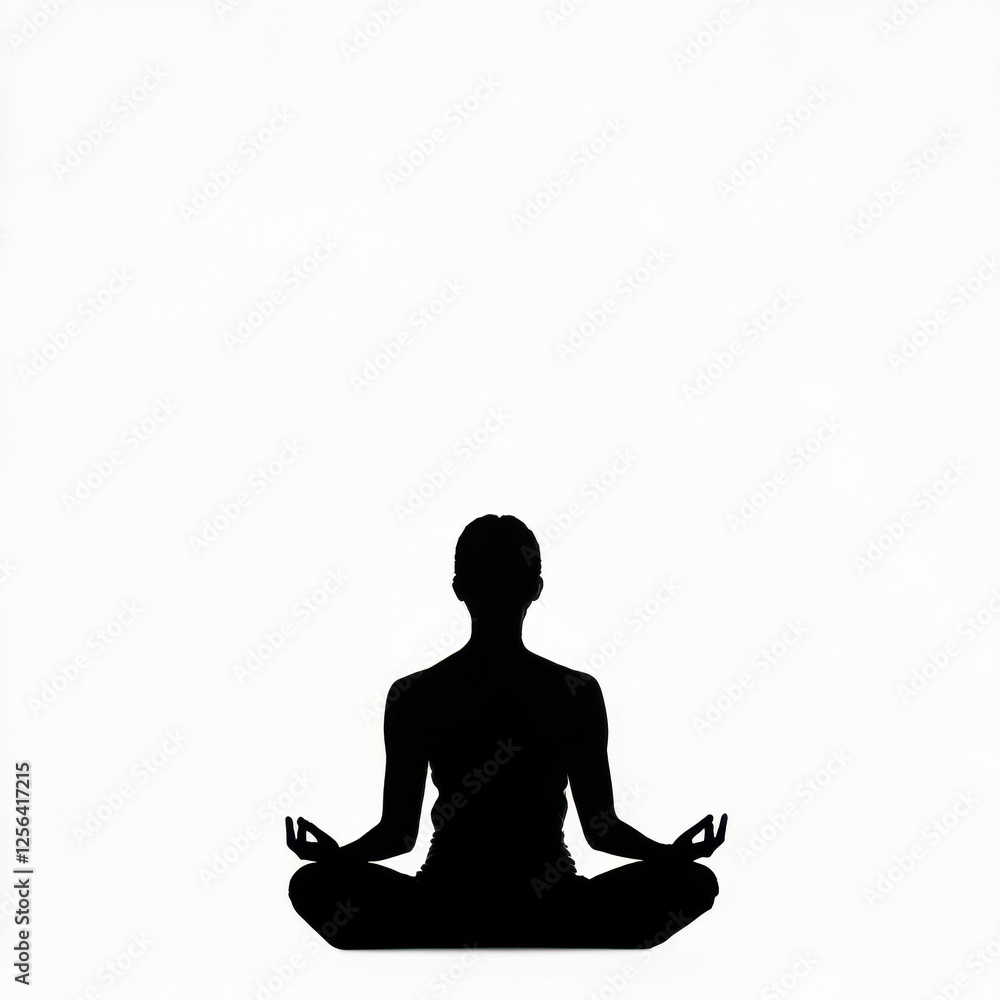 Silhouette of a person meditating in a serene lotus position against a white background, reflecting peace and mindfulness. Silhouette of a person meditating in a serene lotus position against a white background, reflecting peace and mindfulness.