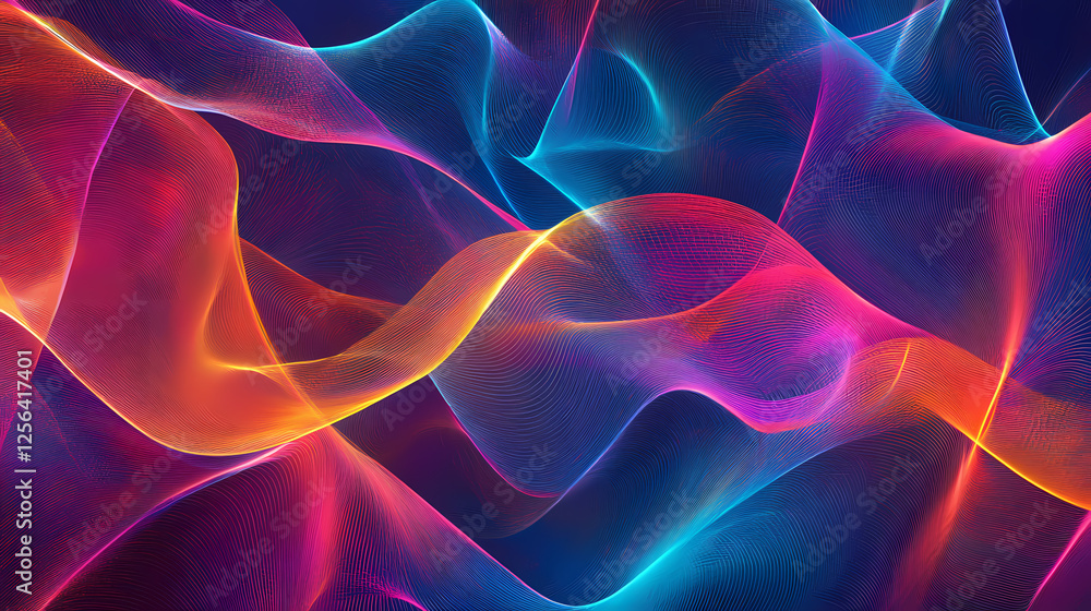 Light trails in neon colors creating abstract grids, organic shapes intersecting Bio-Organic Cities. Illustration Light trails in neon colors creating abstract grids, organic shapes intersecting Bio-Organic Cities. Illustration