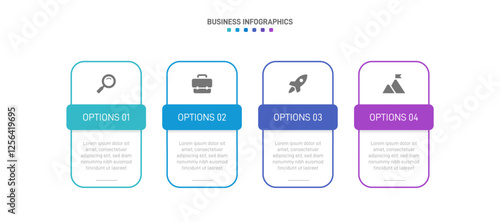 Horizontal progress bar featuring 4 arrow-shaped elements, symbolizing the four stages of business strategy and progression. Clean timeline infographic design template. Vector for presentation