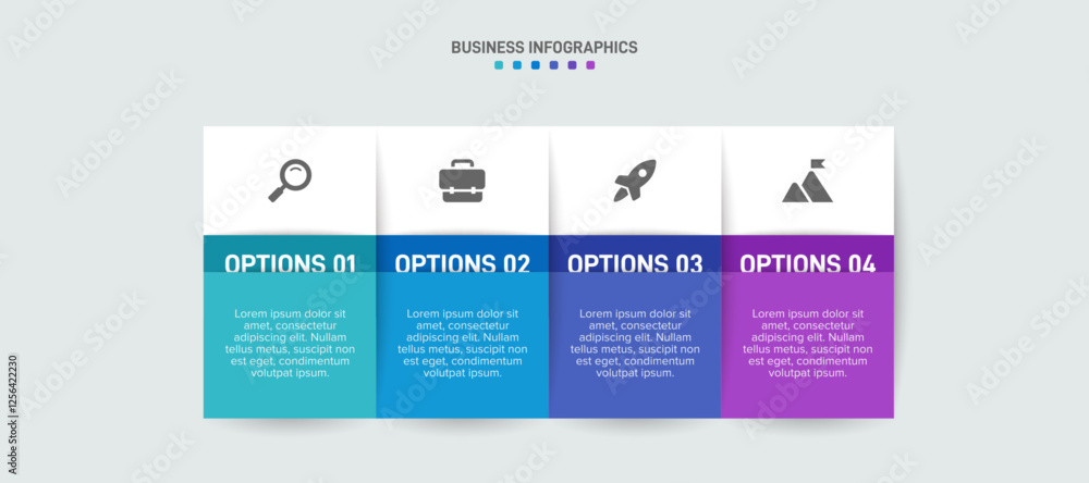 Fototapeta premium Horizontal progress bar featuring 4 arrow-shaped elements, symbolizing the four stages of business strategy and progression. Clean timeline infographic design template. Vector for presentation