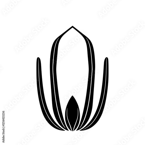 Geometric Lotus Bloom in Black and White: A minimalist representation of the shape and form of a lotus flower.