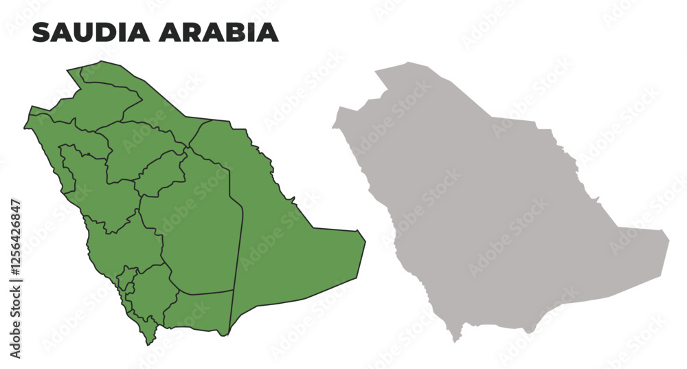 Obraz premium Saudi Arabia political regions green outline map set