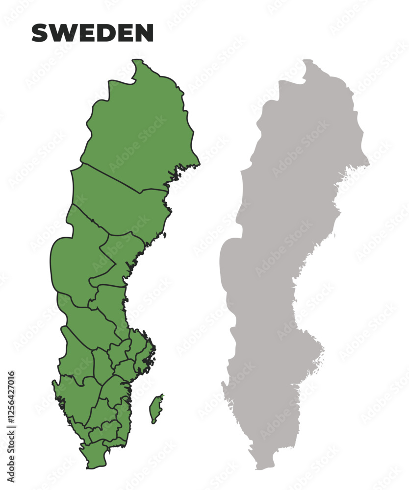 Sweden political regions green outline map set Sweden political regions green outline map set