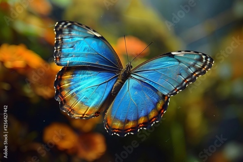 Close-Up Image of a Colorful Butterfly in Flight against a Clear Background photo