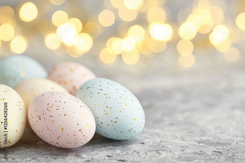 Group of eggs with gold spots on them are arranged in a row Group of eggs with gold spots on them are arranged in a row