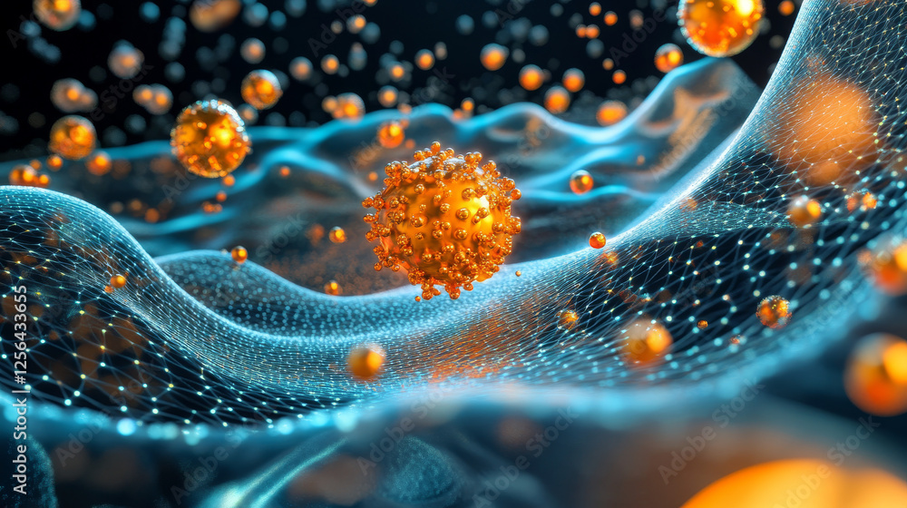 Fototapeta premium Weightlifter of particles. Weightlifter raises the bar over his head