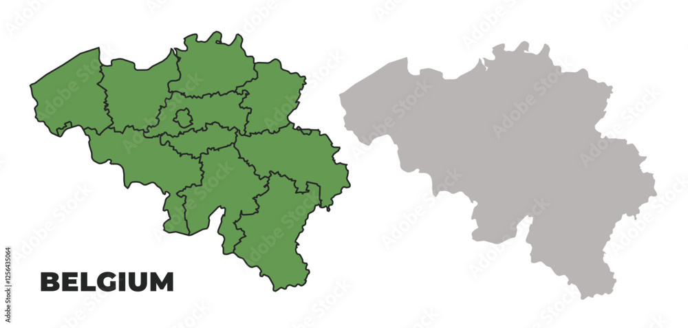 Belgium political regions green outline map set Belgium political regions green outline map set