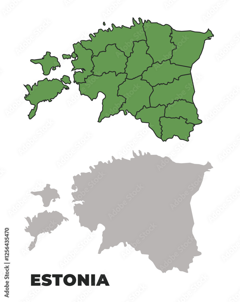 Obraz premium Estonia political regions green outline map set