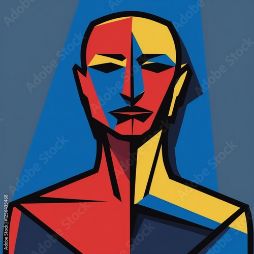 man thinking with idea. Abstract Cubist Portrait. Abstract Color Block Portrait