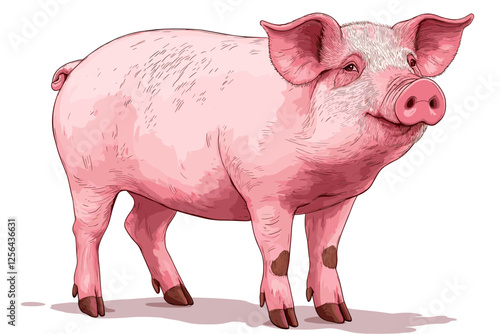 Pig Vector illustration of big hog isolated on a white background Flat style