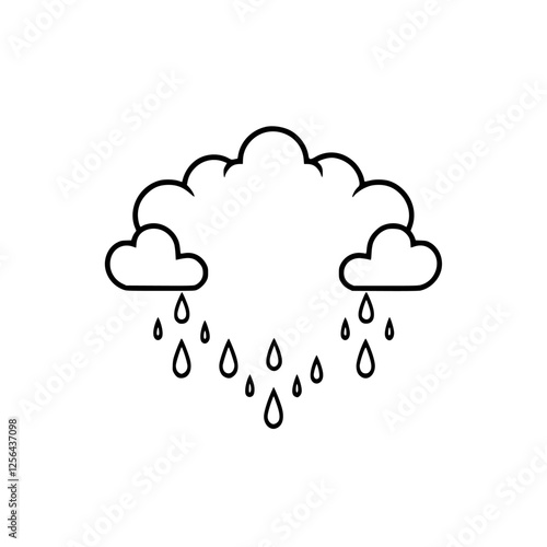 Overcast weather, black outline rain clouds, rain drop illustration, rain showers, white background