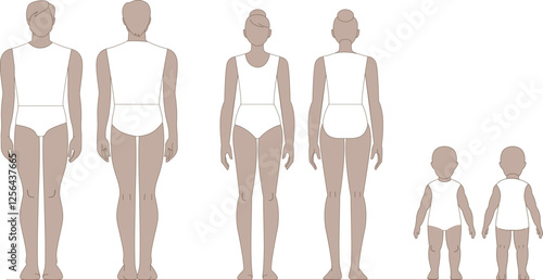 Human body template front and back view for fashion and medical design. Flat vector illustration