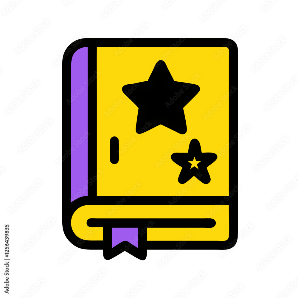 Colorful magic book with stars and bookmark in playful style for fantasy and creativity icons Colorful magic book with stars and bookmark in playful style for fantasy and creativity icons