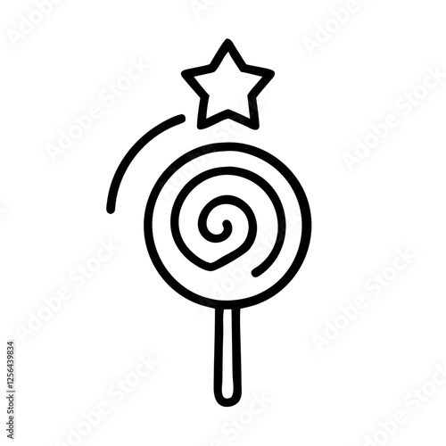 Minimalist magic circle with swirl and star in whimsical style for fantasy and creativity icons