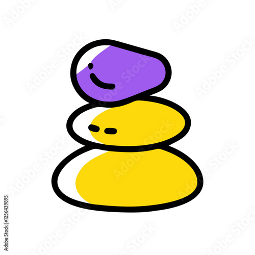 Playful stacked magic stones with smiley faces in colorful design for joy and relaxation icons