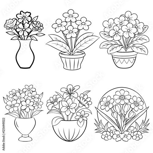 Flower outline illustration coloring book page design, flower black and white line art drawing coloring book pages for children and adults