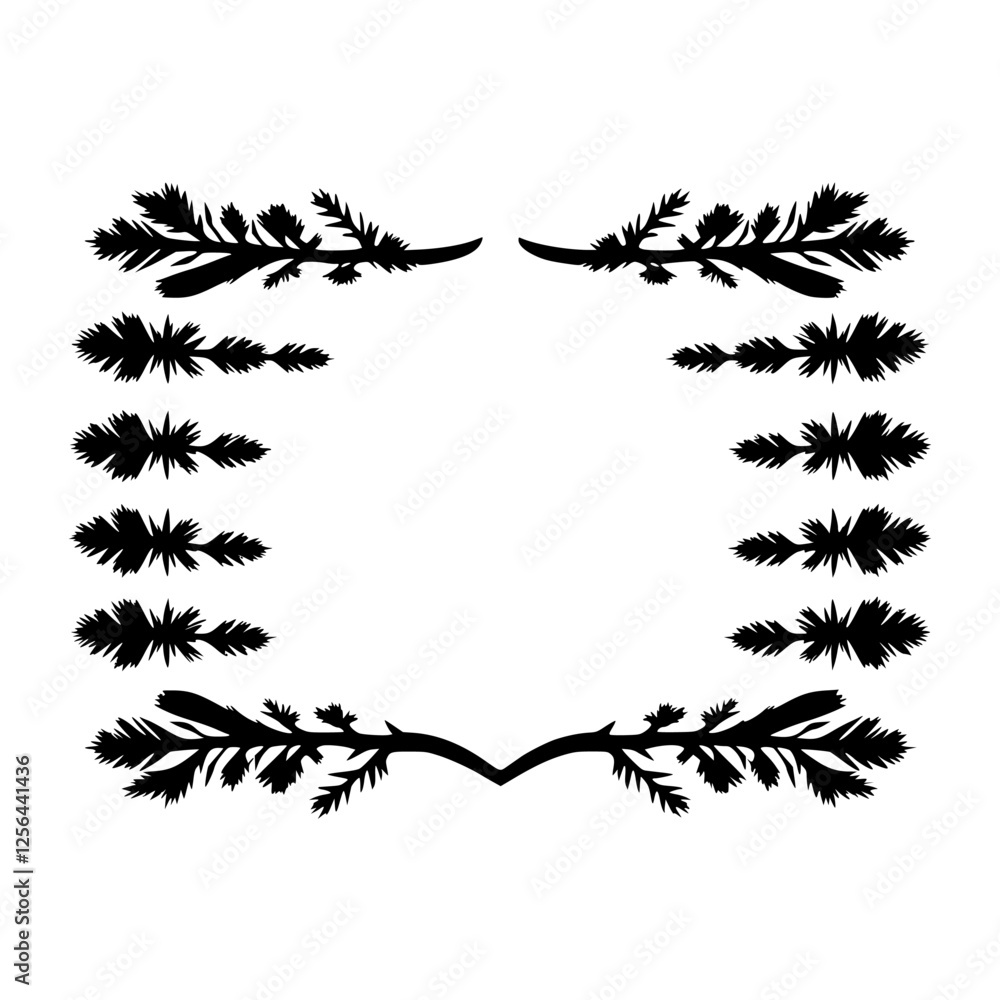 Obraz premium Silhouette of a decorative frame featuring a stylized pattern of leaves and branches with a heart-shaped center.