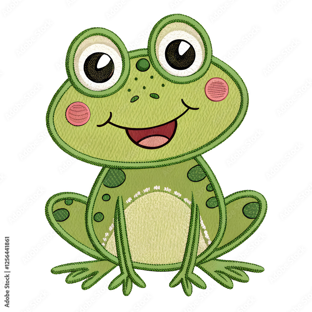 Fototapeta premium textile patch in the shape of cute cartoon frog, cut out 