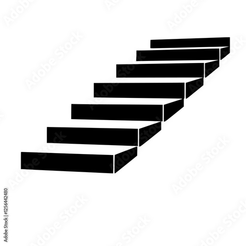 Ascending black stair, minimalistic illustration, minimalist design of stairs.