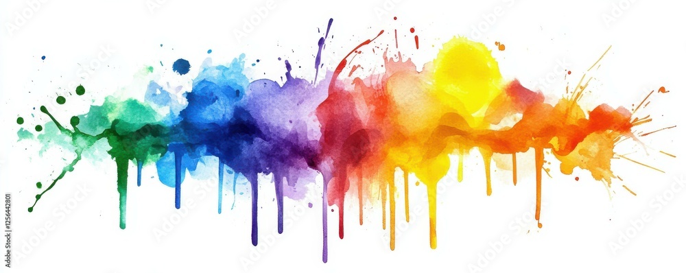 Fototapeta premium Vibrant watercolor splash with rainbow colors and artistic drips
