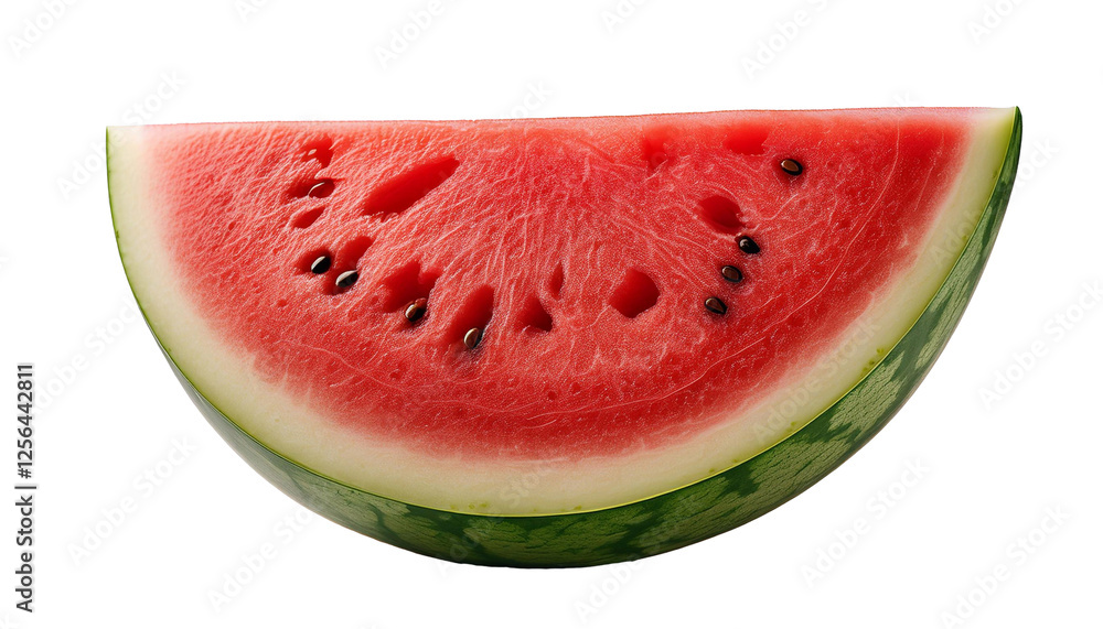 Slice of watermelon showing seeds and rind on transparent background Slice of watermelon showing seeds and rind on transparent background