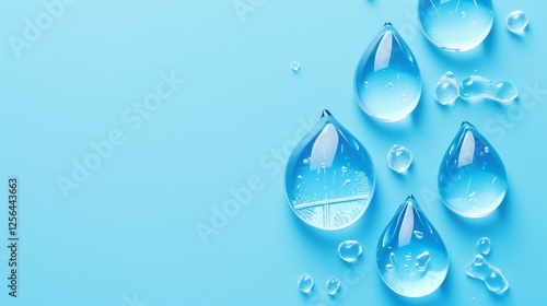 Obraz na płótnie Transparent water droplets arranged on a vibrant blue background, showcasing clarity and a sense of purity. Ideal for designs with a fresh or natural theme. AI generated. w salonie