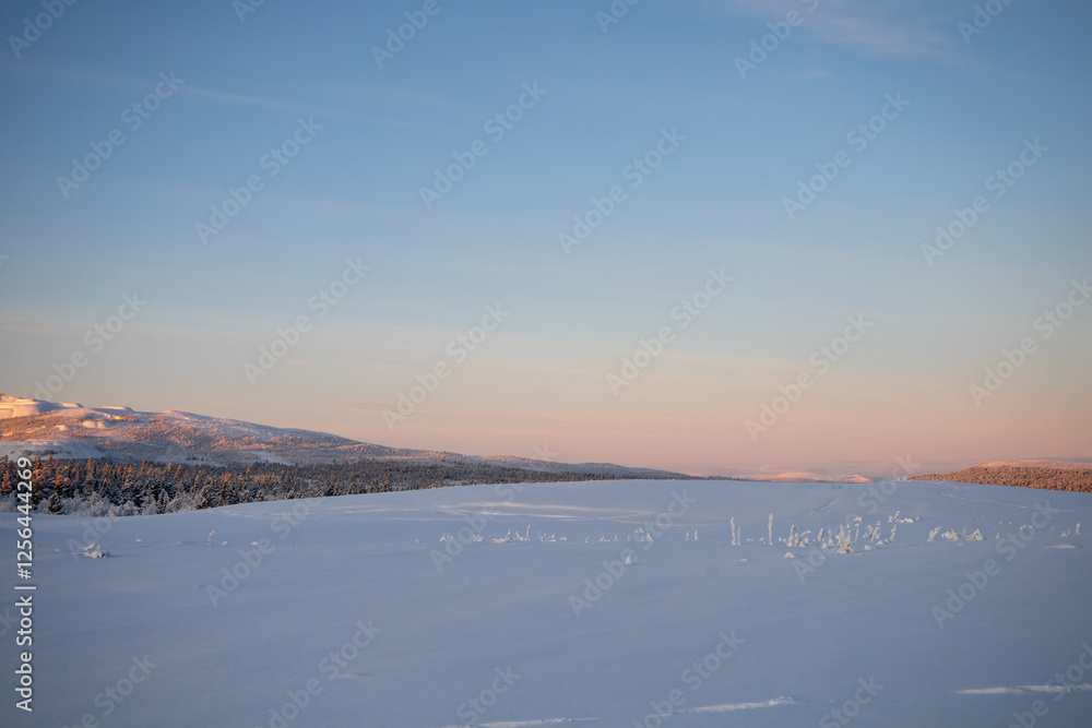 Snowy landscape winter scene in Swedish Lapland. Kiruna, Norrbotten County. Snowy landscape winter scene in Swedish Lapland. Kiruna, Norrbotten County.