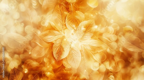Obraz na płótnie Radiant golden autumn leaves surrounded by a sparkling bokeh effect, creating an ethereal and serene atmosphere. Perfect for seasonal themes. AI generated. w salonie