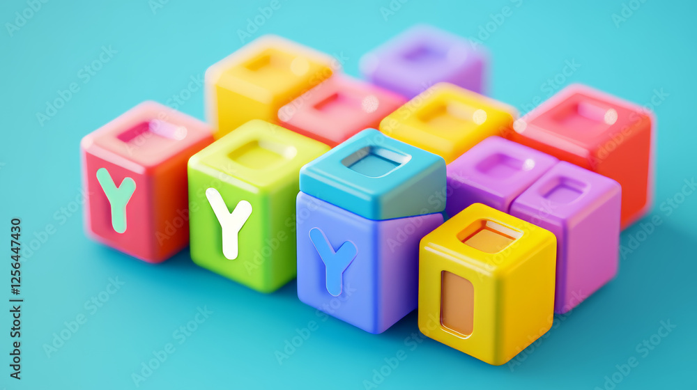 The letter Y on the cube. Multicolored alphabet on cubes. The letter Y on the cube. Multicolored alphabet on cubes.