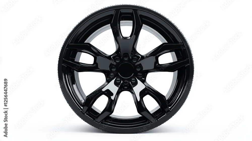 Obraz premium Car Wheel discs. Car wheel Rim black color matt isolated on white background. File contains clipping path.