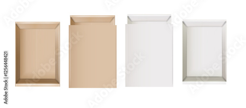 Matchbox, empty package for match sticks in top and perspective view. Realistic mockup of 3d blank box. Stages of burning the match. Symbol of ignition burning. Vector
