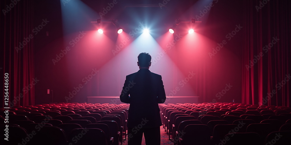 Fototapeta premium Man in suit preparing to perform on stage with dramatic lighting