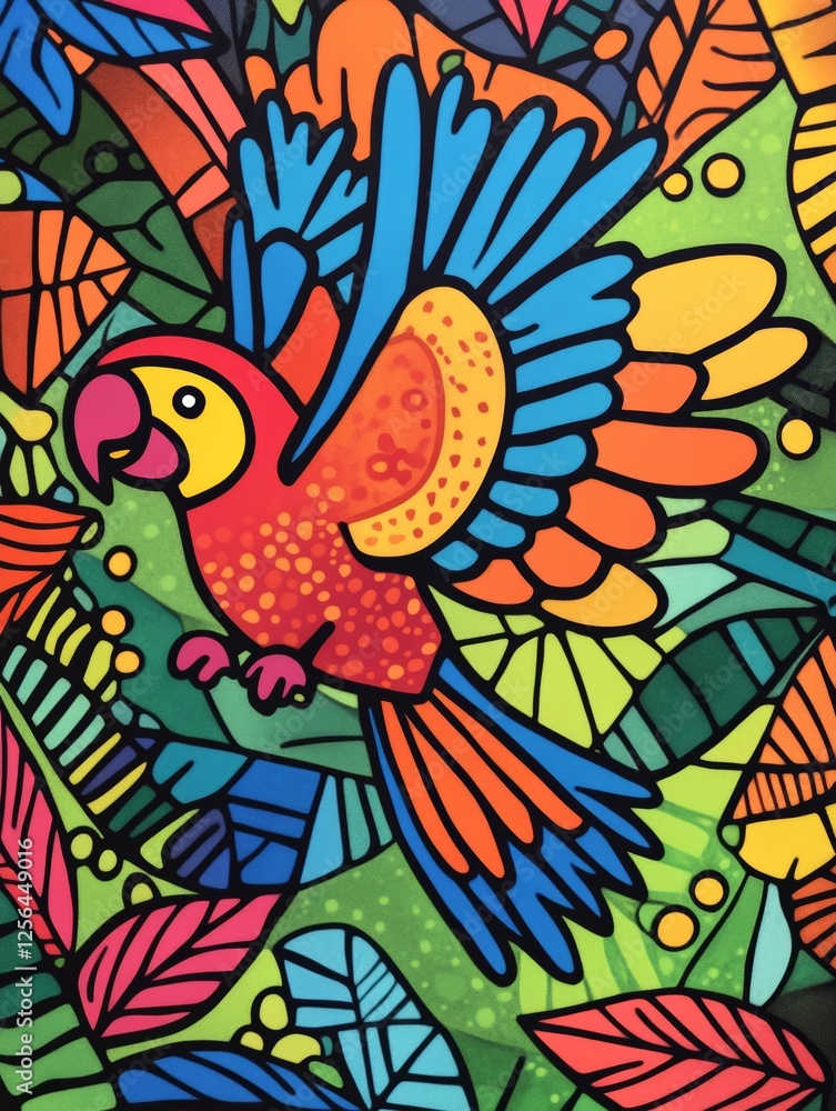 Naklejka premium Colorful Parrot in Jungle Mural