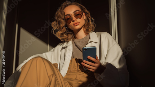 Fashionable Woman Using Smartphone in Sunlight – Digital Lifestyle and Modern Communication