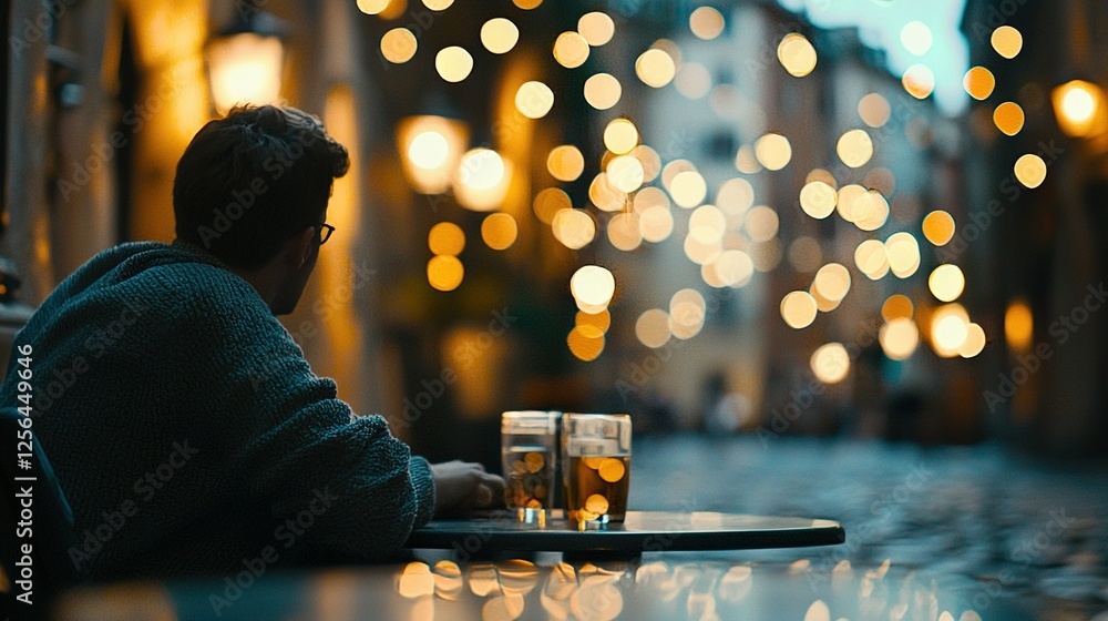 A man at a table with a beer and laptop A man at a table with a beer and laptop