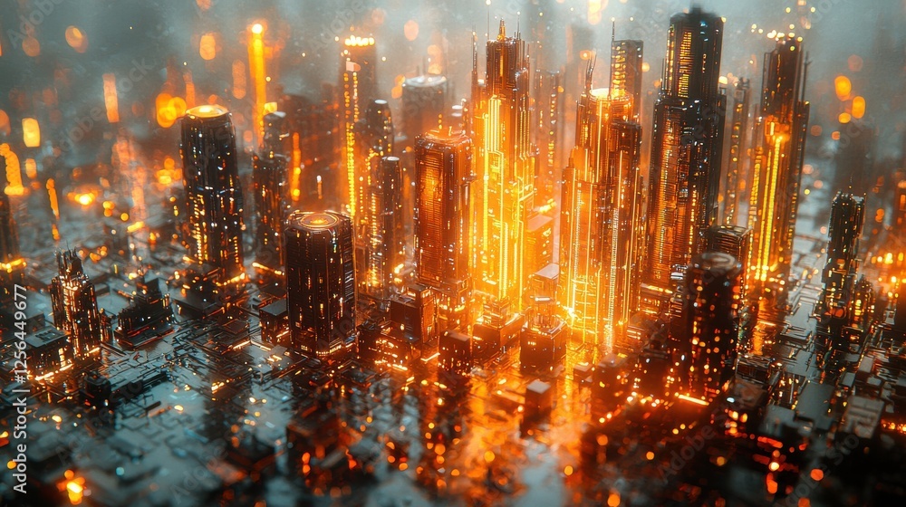 Fototapeta premium Glowing Futuristic Cityscape - Digital Art