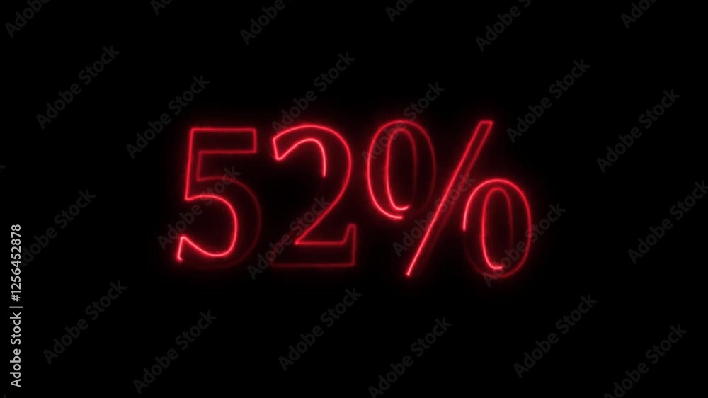 52% text animation by neon line on black background. Neon line 52 Percent Animation. 52% text animation by neon line on black background. Neon line 52 Percent Animation.