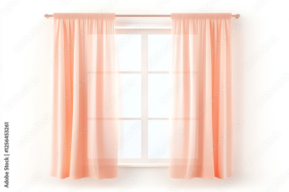Elegant flat design illustration of soft peach curtains hanging over a bright window in a cozy interior setting Elegant flat design illustration of soft peach curtains hanging over a bright window in a cozy interior setting