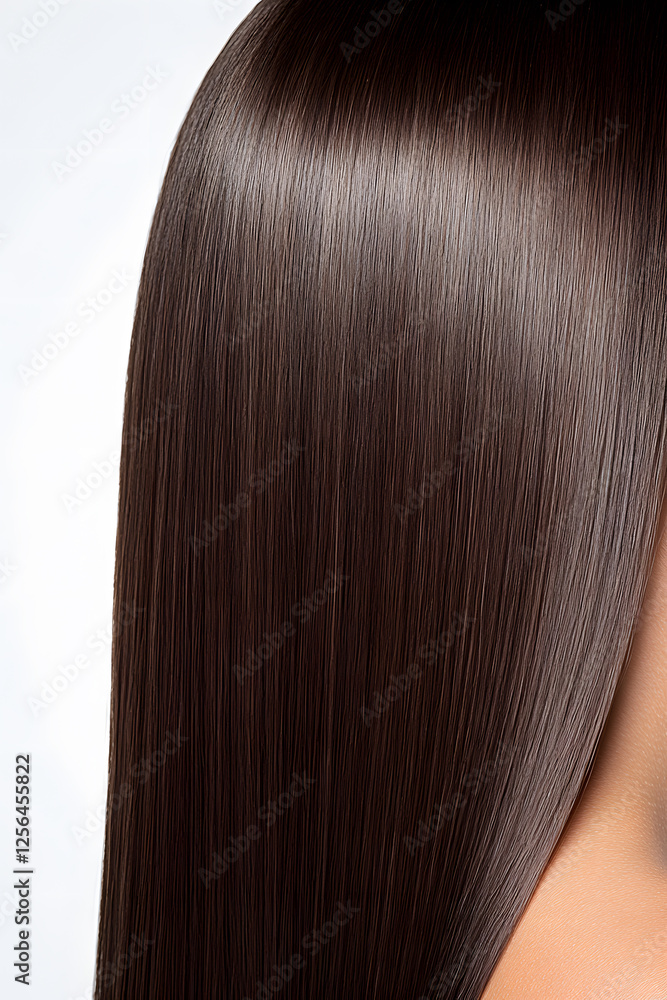 Close-up of long, straight, shiny dark brown hair. Hair is smooth, healthy-looking, and reflects light beautifully. Beauty and personal care concept. Close-up of long, straight, shiny dark brown hair. Hair is smooth, healthy-looking, and reflects light beautifully. Beauty and personal care concept.